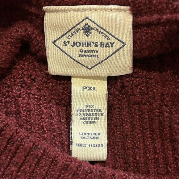 St Johns Bay Sweater Womens PXL Cable Knit Pullover Crew Neck Maroon Red - Picture 3 of 4